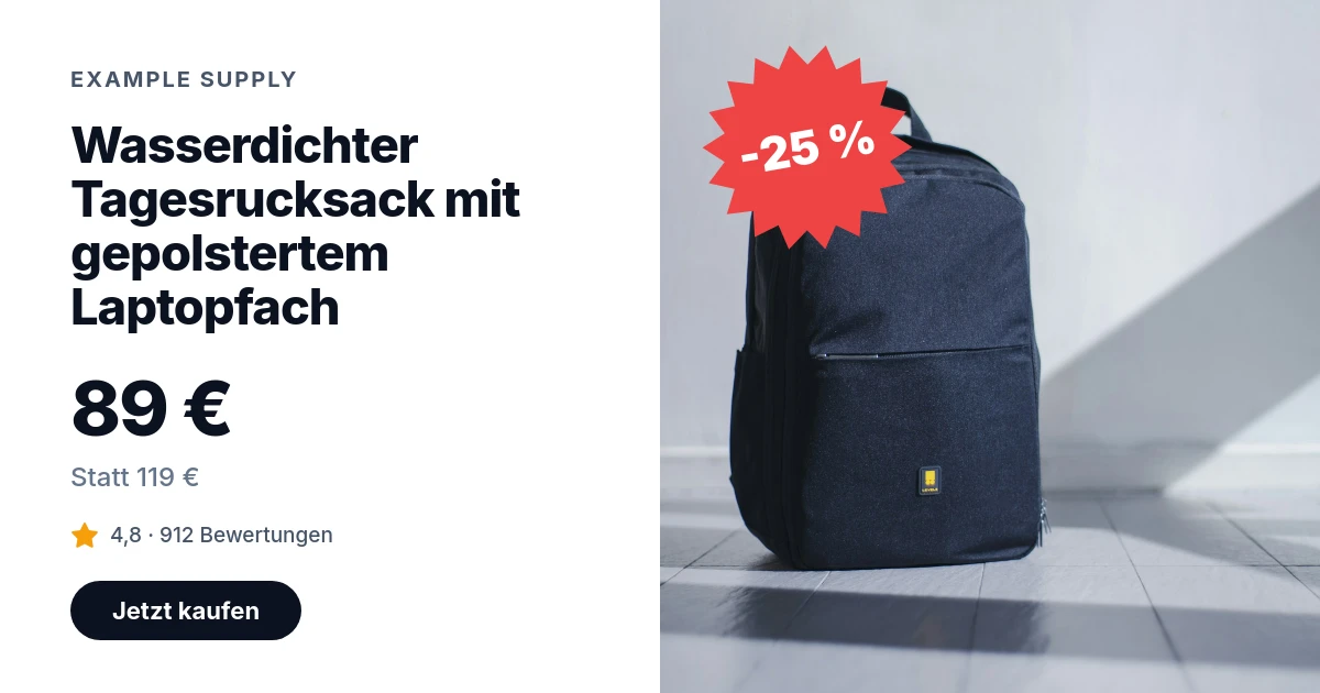 The same card for a backpack in German, in euros