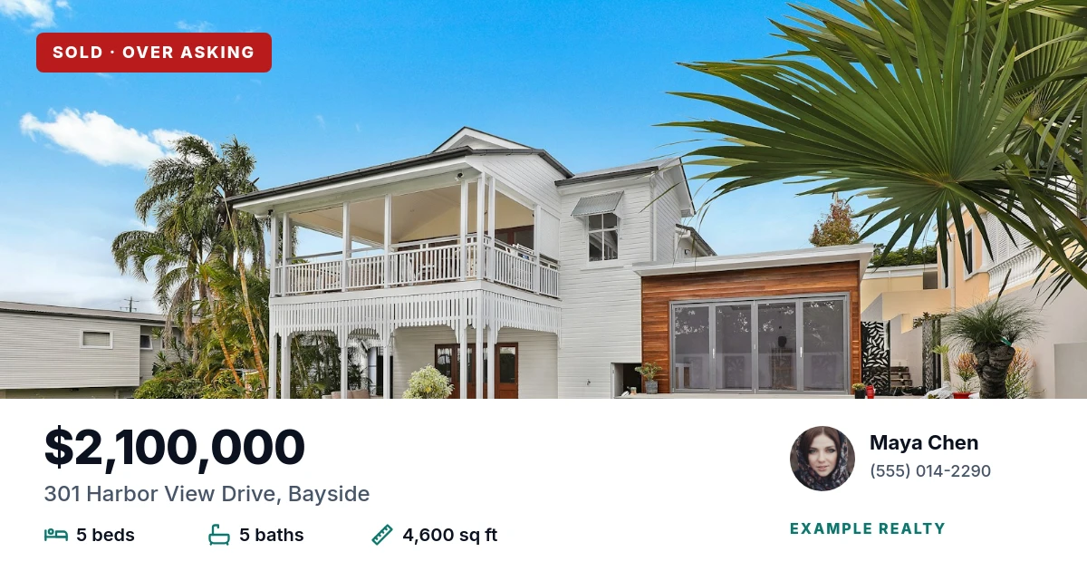 The same card for a villa, Sold over asking, in red