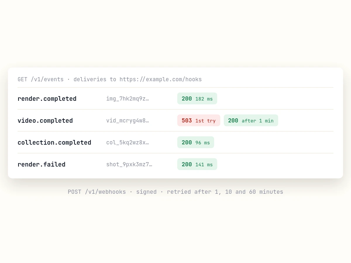 What this guide builds: Webhooks for every render