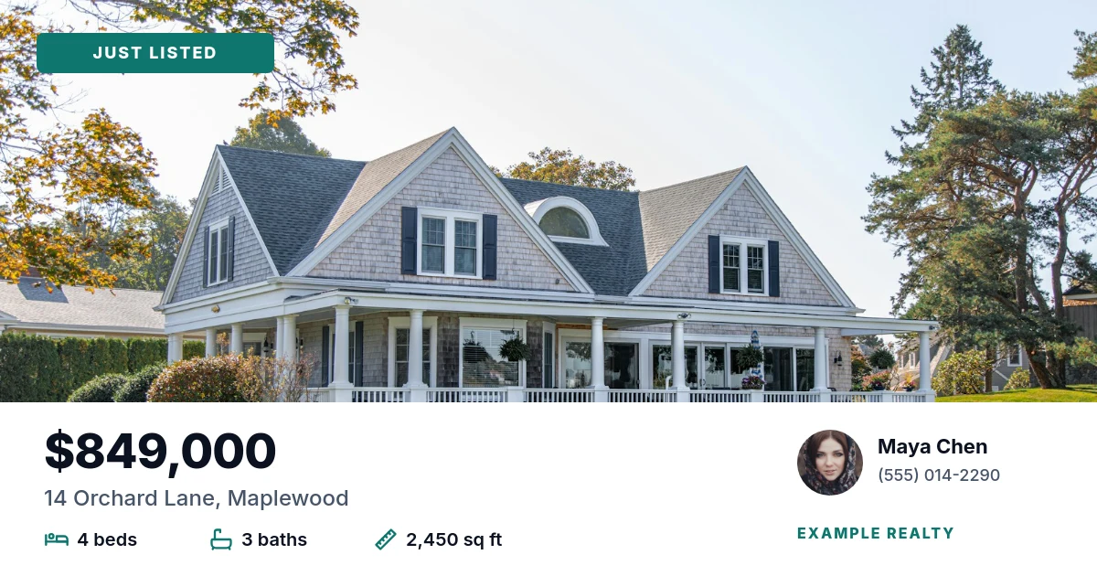 Property listing, rendered with the sample variables